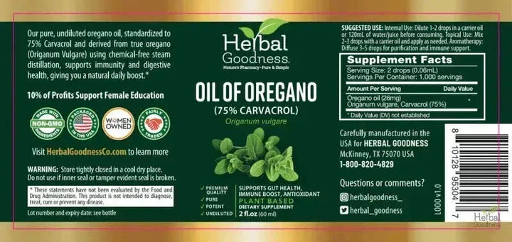 Oil of Oregano 75% Carvacrol – 2oz Liquid Extract | Buy Potent Oregano Oil for Immune Support Liquid Extract Herbal Goodness 