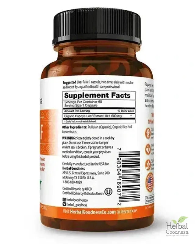 Papaya Leaf Extract 10X - 600mg Capsule - Platelet & Digestive Aid Capsules Herbal Goodness 