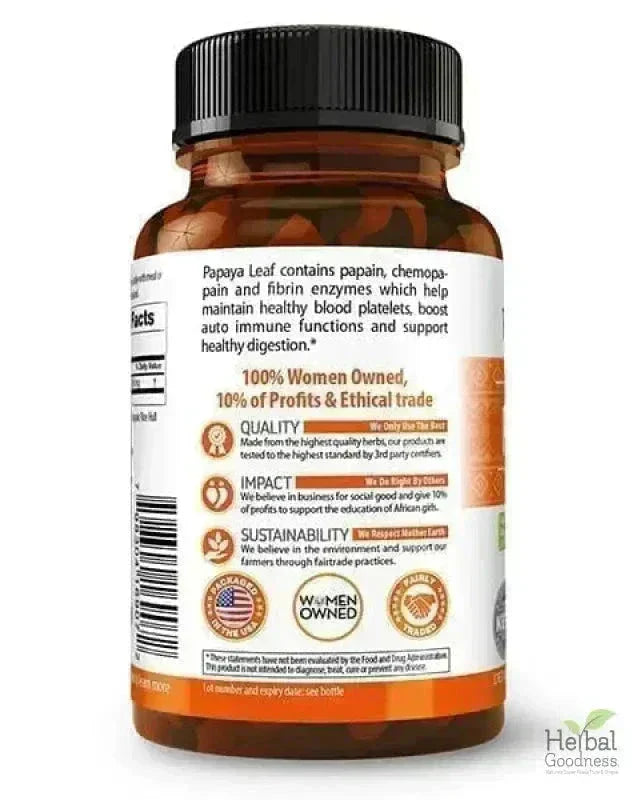 Papaya Leaf Extract - Capsules 600mg - 10X Strength - Herbal Goodness Capsules Herbal Goodness 