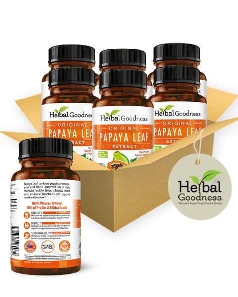 Papaya Leaf Extract 10X - 600mg Capsule - Platelet & Digestive Aid Capsules Herbal Goodness Case Qty (6) - 60 Caps 