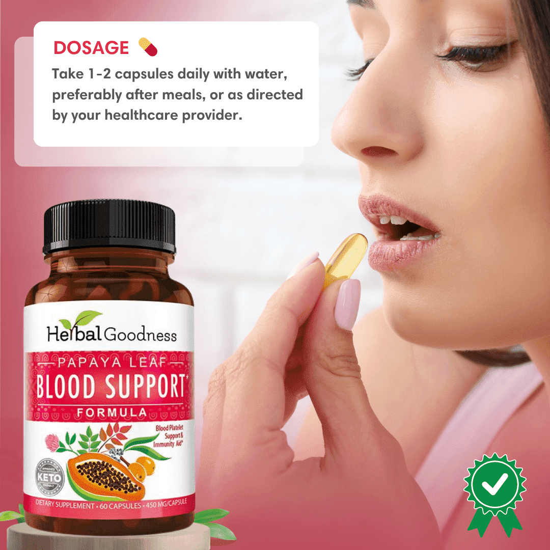 Papaya Leaf Extract Blood Support - 10X 60/450mg Capsules - Blood Platelet Capsules Herbal Goodness 