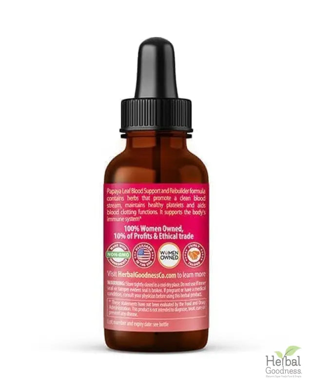 Papaya Leaf Extract Blood Support - Organic 1oz 15X Liquid Extract - Platelet Health Liquid Extract Herbal Goodness 