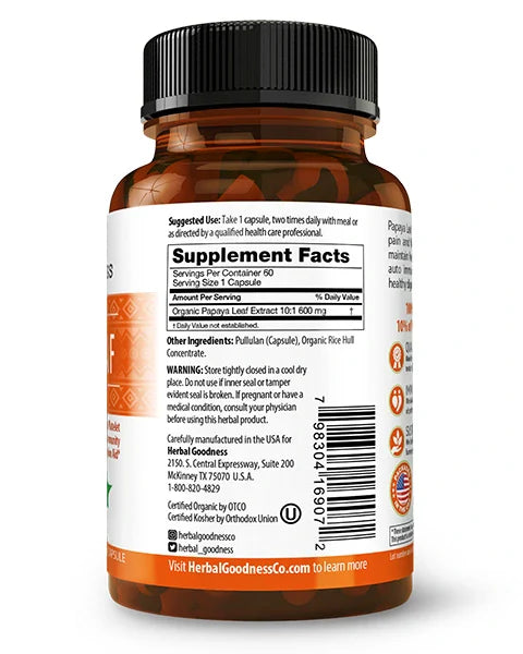 Papaya Leaf Extract Capsule - Platelet & ITP support Digestive Enzyme - Herbal Goodness Buy Capsules