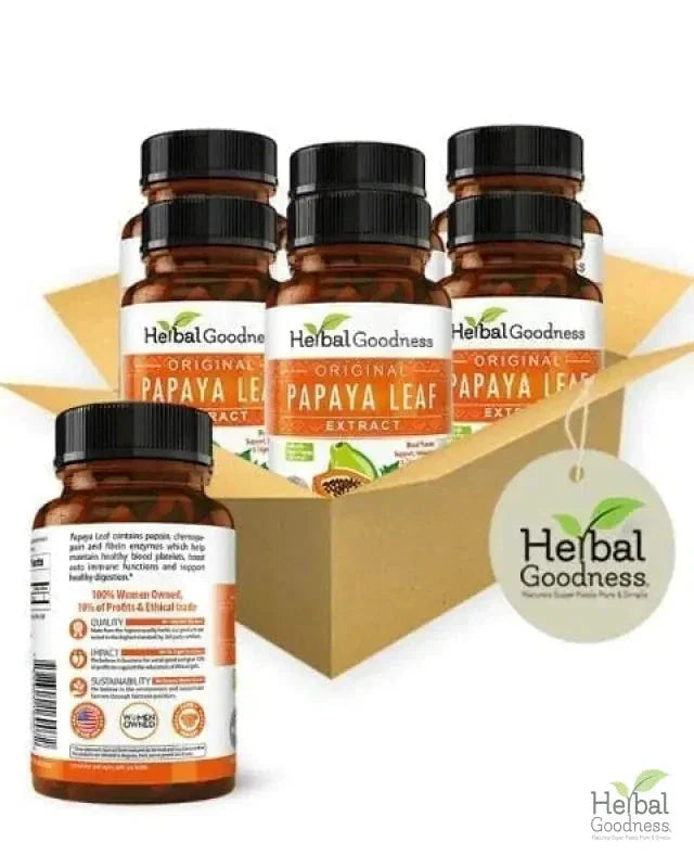 Papaya Leaf Extract - Capsules 600mg - 10X Strength Capsules Herbal Goodness Case Qty (6) 