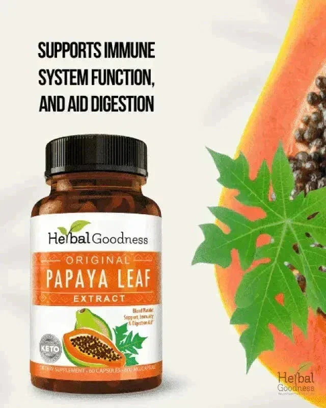 Papaya Leaf Extract - Capsules 600mg - 10X Strength - Herbal Goodness Capsules Herbal Goodness 