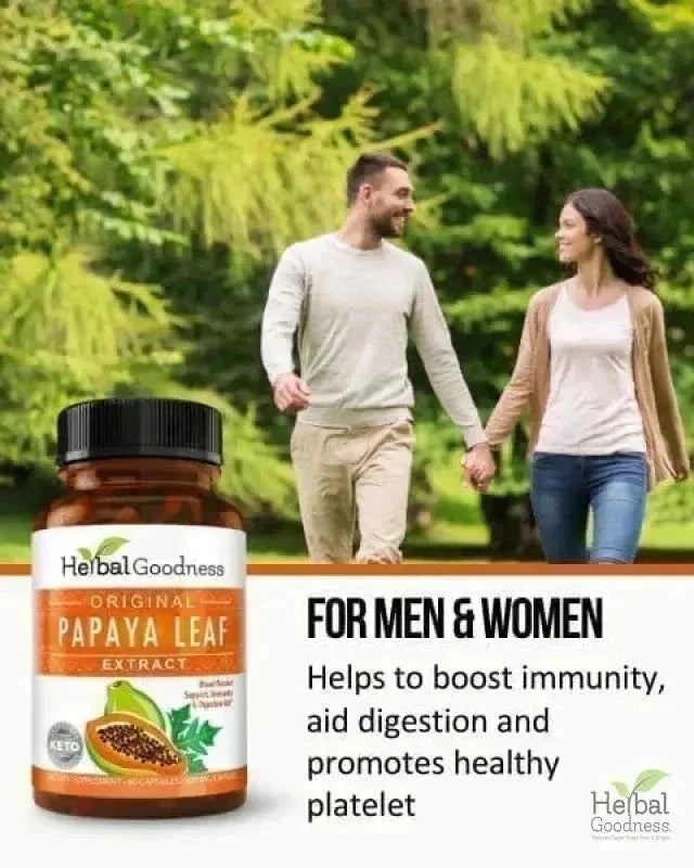Papaya Leaf Extract - Capsules 600mg - 10X Strength - Herbal Goodness Capsules Herbal Goodness 