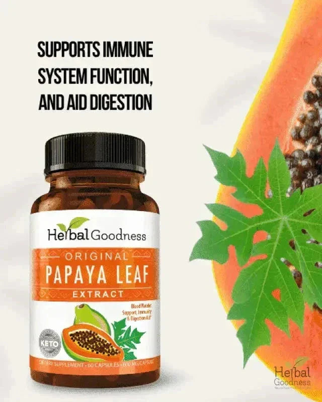 Papaya Leaf Extract - Capsules 600mg - 10X Strength - Herbal Goodness Capsules Herbal Goodness 