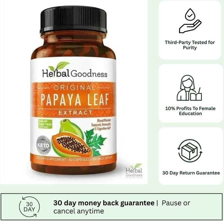 Papaya Leaf Extract - Capsules 600mg - 10X Strength - Herbal Goodness Capsules Herbal Goodness Unit - 60 Caps 