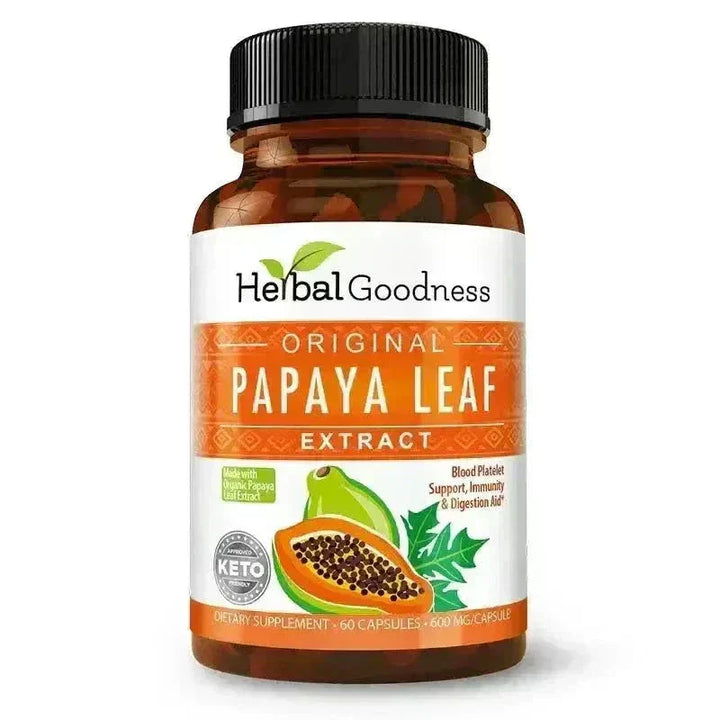 Papaya Leaf Extract - Capsules 600mg - 10X Strength Capsules Herbal Goodness Unit 
