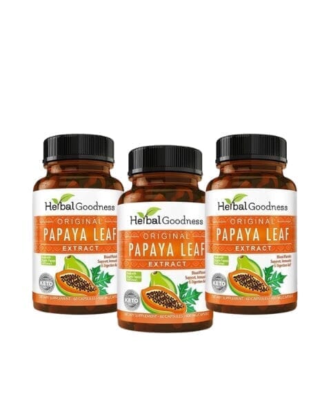 Papaya Leaf Extract - Capsules 600mg - 10X Strength Capsules Herbal Goodness 3 Units 
