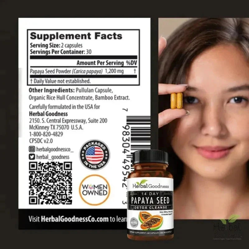 Papaya Seed Powder - 60/600mg Capsules - Gut & Colon Cleanse Capsules Herbal Goodness 