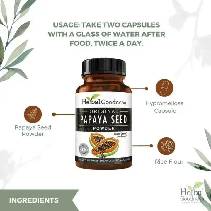 Papaya Seed Powder - Capsules 600mg - Plant-Based Digestive Support Formula - Herbal Goodness Capsules Herbal Goodness 