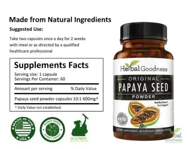 Papaya Seed Powder - Capsules 600mg - Plant-Based Digestive Support Formula - Herbal Goodness Capsules Herbal Goodness 