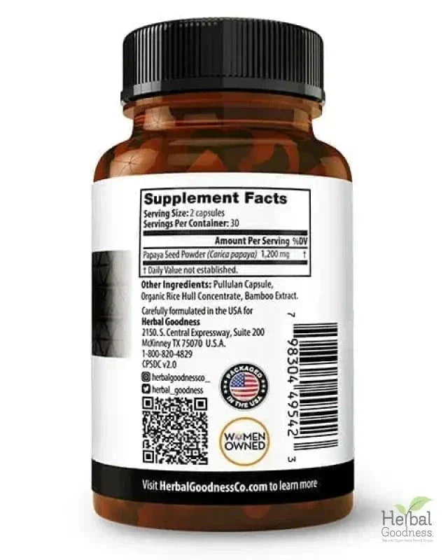 Papaya Seed Powder - 60/600mg Capsules - Gut & Colon Cleanse Capsules Herbal Goodness 