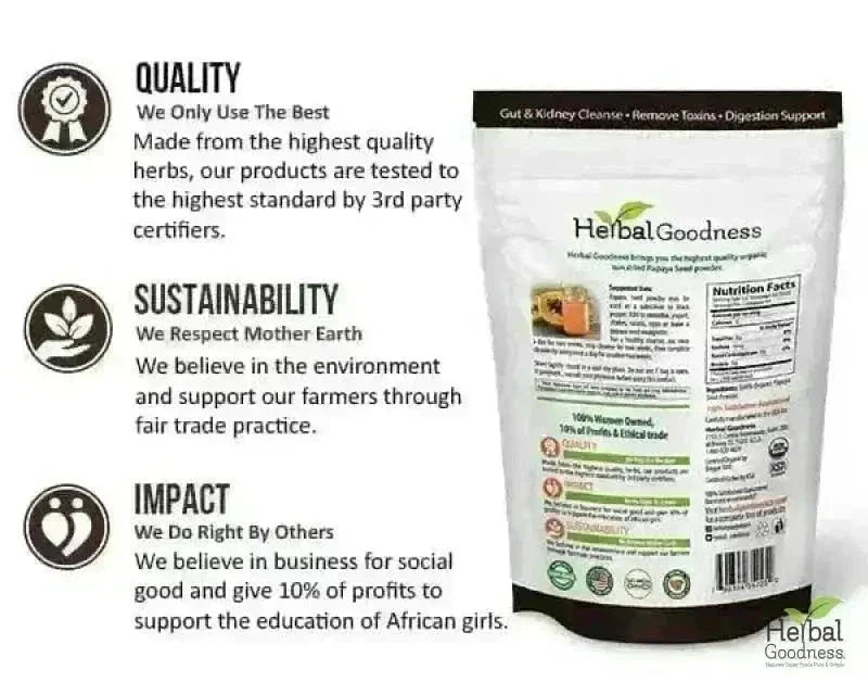 Papaya Seed Powder - Organic 4oz Bag - Colon & Gut Cleanse Powder Herbal Goodness 