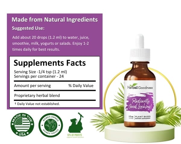 Radiantly Good Looking 2fl.oz - Plant Based - Dietary Supplement, Promote Healthy, Vibrant Skin - Herbal Goodness Plant Based - Dietary Supplement Herbal Goodness 
