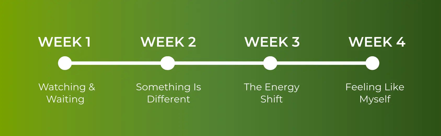 Green gradient background with white text and line dividing four weeks.