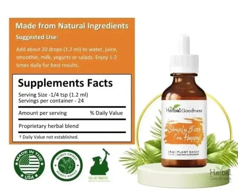 Simply Bcos Im Happy 2fl.oz - Plant Based - Dietary Supplement, Calms mind - Herbal Goodness Liquid Extract Herbal Goodness 