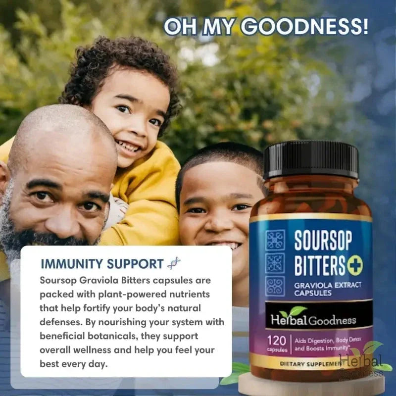 Soursop Bitters Graviola Extract - 120/1000mg Capsules - Immunity & Wellbeing Capsules Herbal Goodness 