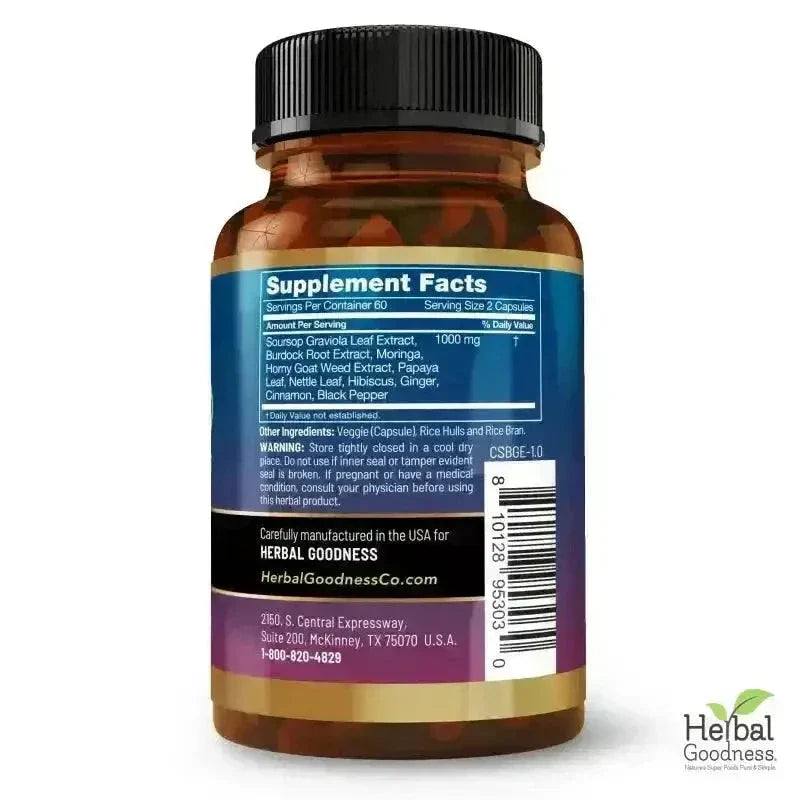 Soursop Bitters Graviola Extract - 120/1000mg Capsules - Immunity & Wellbeing Capsules Herbal Goodness 