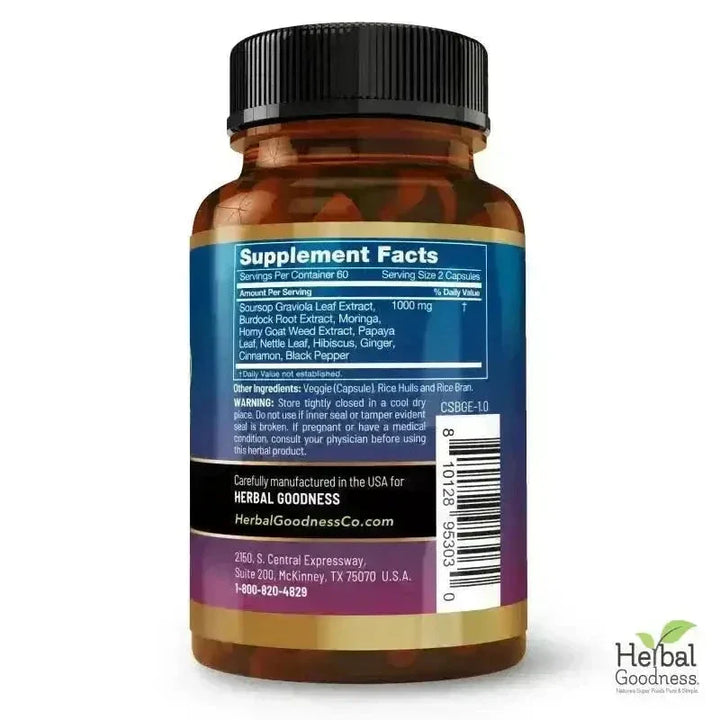 Soursop Bitters Graviola Extract - 120/1000mg Capsules - Immunity & Wellbeing Capsules Herbal Goodness 