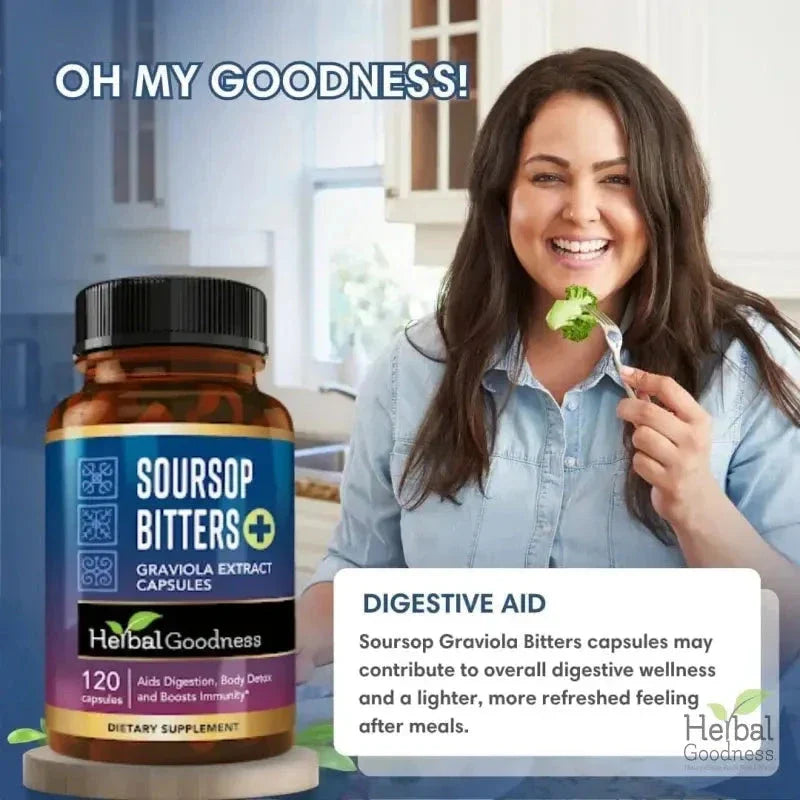 Soursop Bitters Graviola Extract - 120/1000mg Capsules - Immunity & Wellbeing Capsules Herbal Goodness 