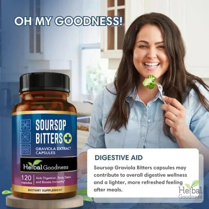 Soursop Bitters Graviola Extract - 120/1000mg Capsules - Immunity & Wellbeing Capsules Herbal Goodness 