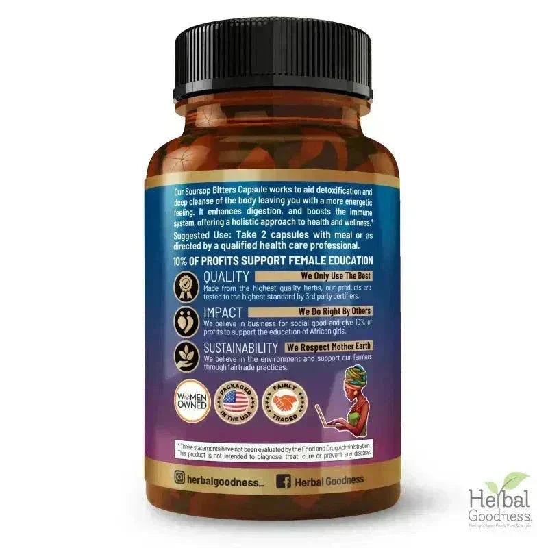 Soursop Bitters Graviola Extract - 120/1000mg Capsules - Immunity & Wellbeing Capsules Herbal Goodness 