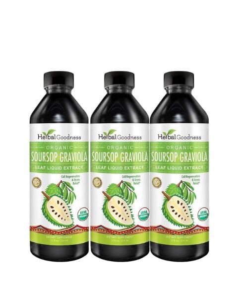 Soursop Leaf Graviola Extract - - Organic 15X Liquid Extract - Cell Renew & Immunity Liquid Extract Herbal Goodness 12oz- 3 Units 