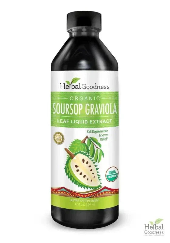Soursop Leaf Graviola Extract - - Organic 15X Liquid Extract - Cell Renew & Immunity Liquid Extract Herbal Goodness 12oz 