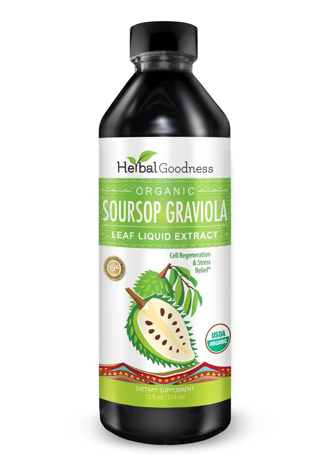 Soursop Leaf Graviola Extract - - Organic 15X Liquid Extract - Cell Renew & Immunity Liquid Extract Herbal Goodness 12oz 