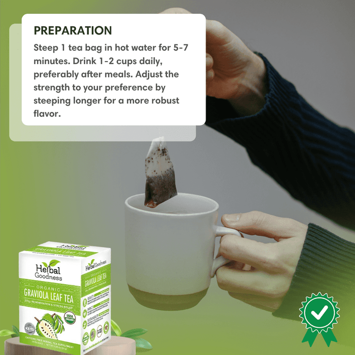 Soursop Leaf Tea Graviola Leaves - Organic 24/2g Tea Bags - Immunity & Cell Renew Tea & Infusions Herbal Goodness 