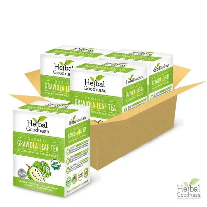 Soursop Leaf Tea Graviola Leaves - Organic 24/2g Tea Bags - Immunity & Cell Renew Tea & Infusions Herbal Goodness Case of 6 