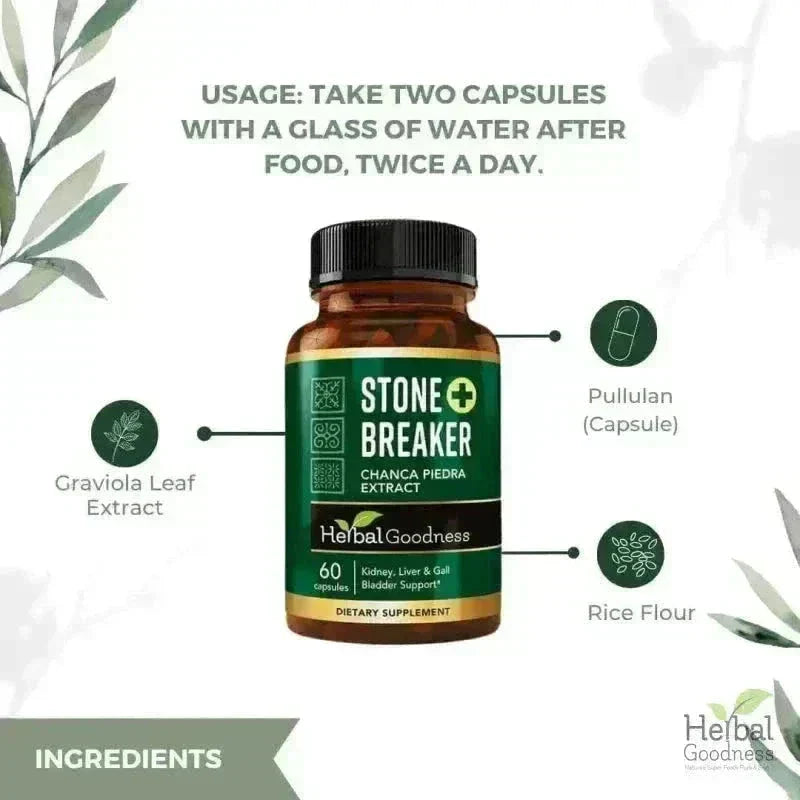 Stone Breaker Plus | Chanca Piedra Extract Capsules - 60/600mg Capsules Herbal Goodness 