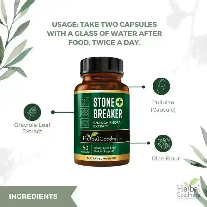 Stone Breaker Plus | Chanca Piedra Extract Capsules - 60/600mg Capsules Herbal Goodness 