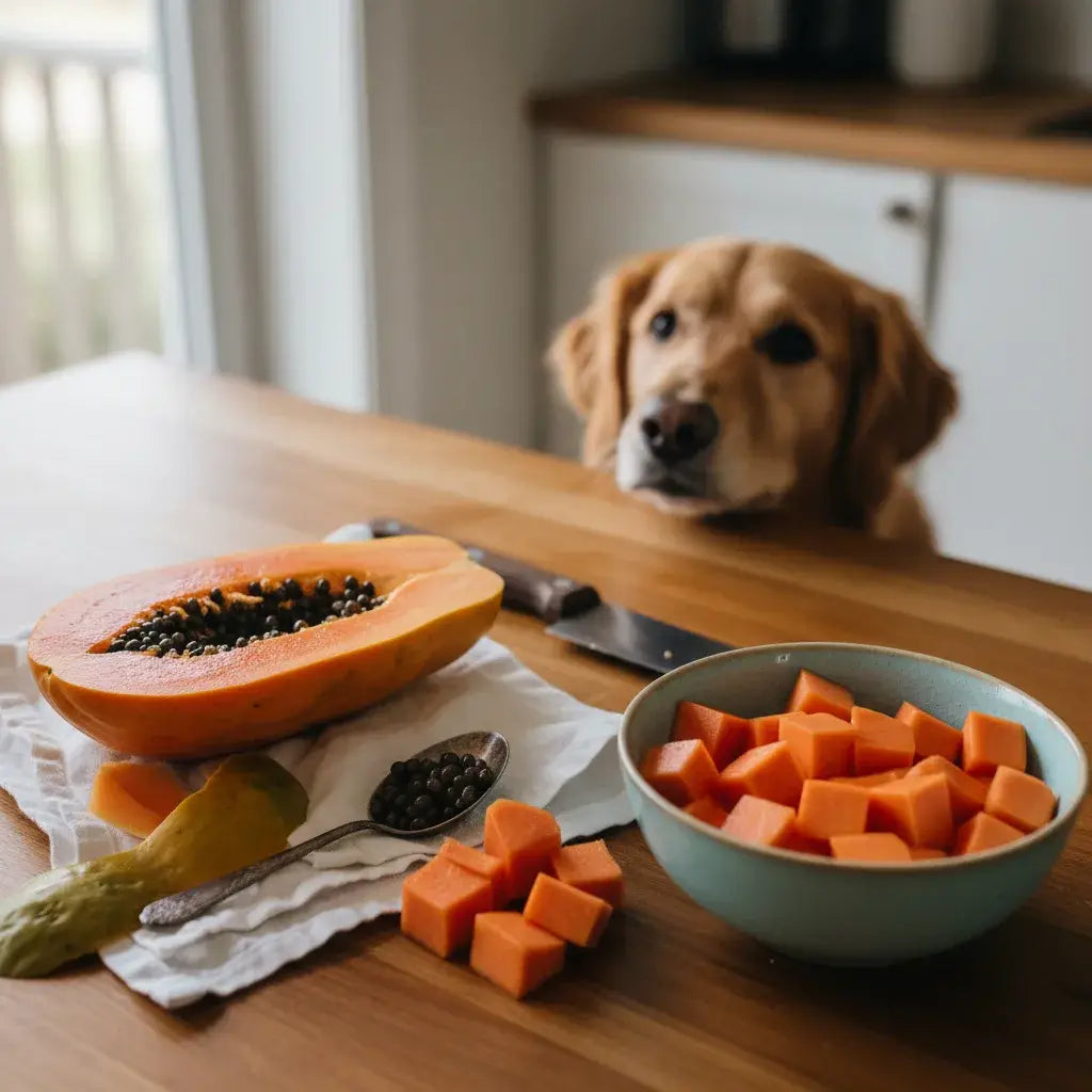 papaya cubes in bowl for dogs
