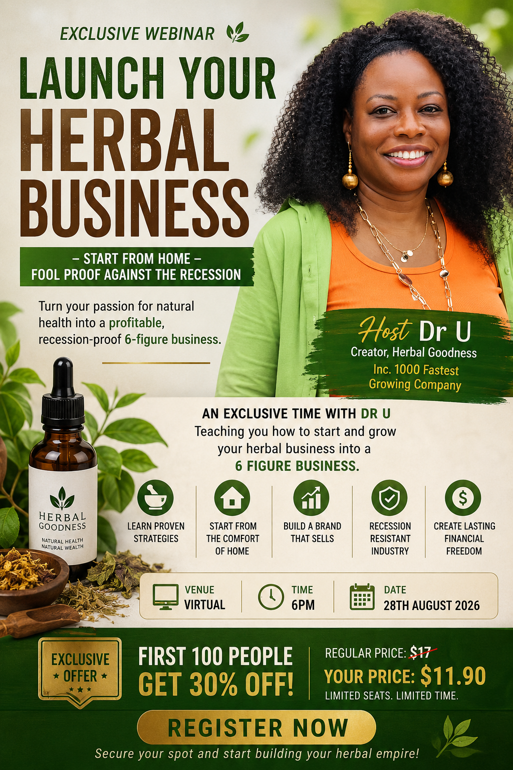Herbal goodness natural health tincture in a dark amber glass bottle with black dropper cap featuring papaya leaf extract and soursop detox
