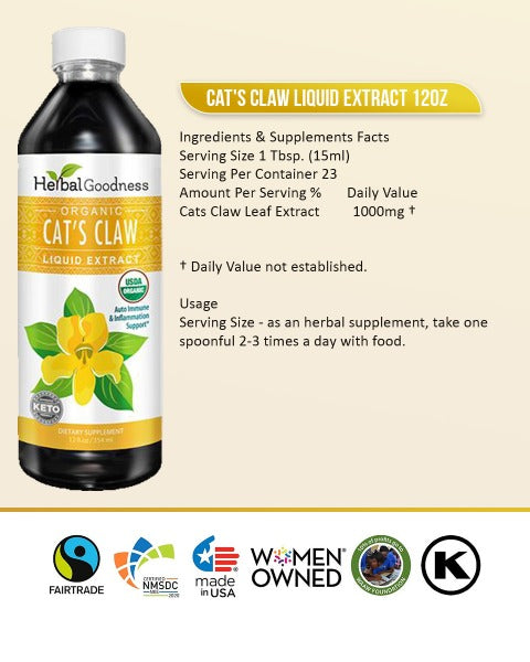 Cat's Claw Liquid Extract - Organic 12oz - Immunity & Digestive Boost - Herbal Goodness Liquid Extract Herbal Goodness 