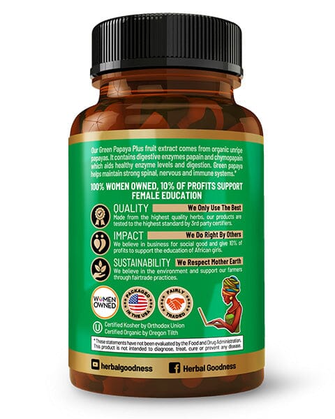 Gut Digest-Papaya Green Leaf Extract-60/600mg-Digestion and Enzyme Level Support-Herbal Goodness Capsules Herbal Goodness 