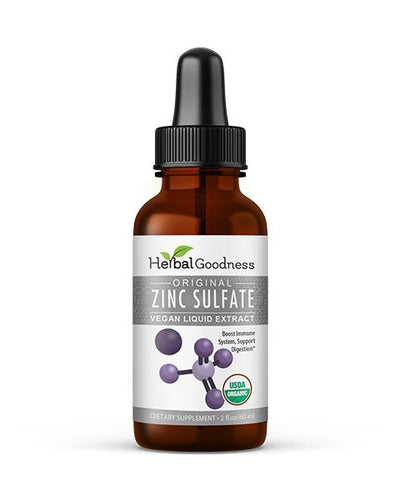 Zinc Sulfate Liquid Extract Supplement - Original 2oz Bottle - Boost Immune System & Support Digestion - By Herbal Goodness Liquid Extract Herbal Goodness Unit 